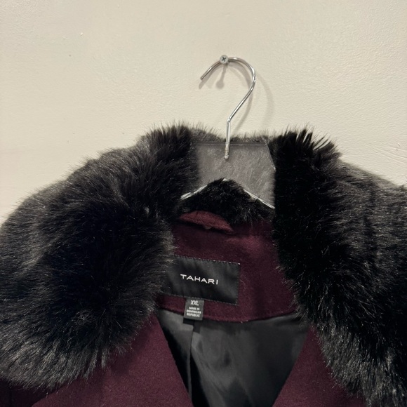 Tahari Wool Blend Pea Coat Jacket Removable Fur Collar Size XXL - Picture 4 of 8